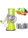 Handheld Vegetables Slicer Cheese Shredder with Rubber Suction Base, 3 Stainless Drum Blades Included, Green