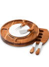 Cheese Board Set, Round Acacia Charcuterie Board, Cheese Serving Platter with Slide-Out Drawer