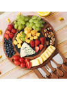 Cheese Board Set, Round Acacia Charcuterie Board, Cheese Serving Platter with Slide-Out Drawer