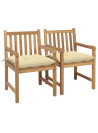 Garden Chairs 2 pcs with Cream White Cushions Solid Teak Wood