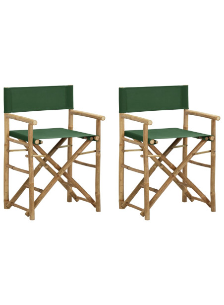 Folding Director's Chairs 2 pcs Green Bamboo and Fabric