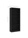 4-Tier Book Cabinet Black 60x24x142 cm Engineered Wood