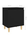 Bed Cabinet with Solid Wood Legs Black 40x30x50 cm