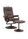 TV Armchair with Foot Stool Brown Faux Leather