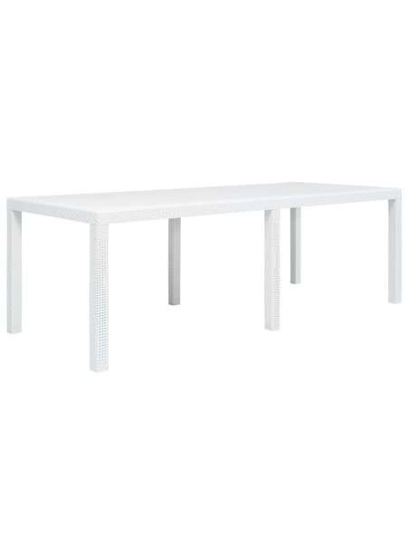 Garden Table White 220x90x72 cm Plastic Rattan Look