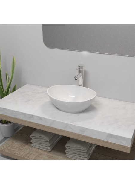Bathroom Basin with Mixer Tap Ceramic Oval White