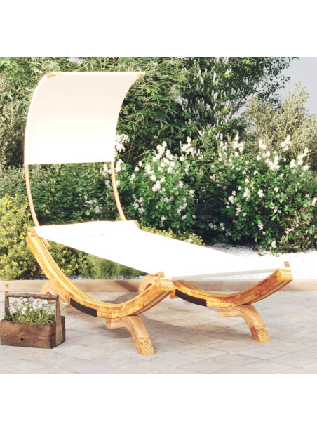 Outdoor Lounge Bed with Canopy 100x200x126 cm Solid Bent Wood Cream