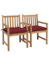 Garden Chairs 2 pcs with Wine Red Cushions Solid Teak Wood