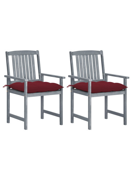 Garden Chairs with Cushions 2 pcs Grey Solid Acacia Wood