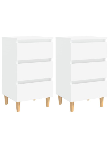 Bed Cabinets with Solid Wood Legs 2 pcs White 40x35x69 cm