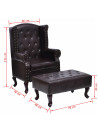 Armchair with Footstool Dark Brown Faux Leather