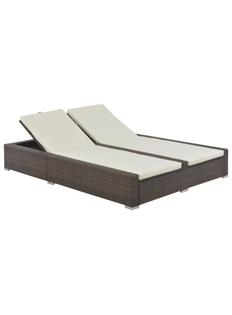 Double Sun Lounger Poly Rattan Brown