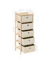 Storage Rack with 5 Fabric Baskets Cedar Wood Beige