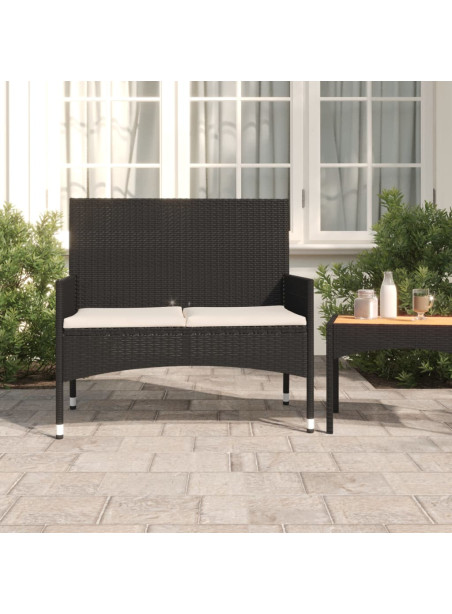 2-Seater Garden Bench with Cushions Black Poly Rattan