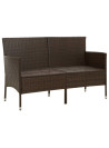 3-Seater Garden Sofa with Cushion Brown Poly Rattan