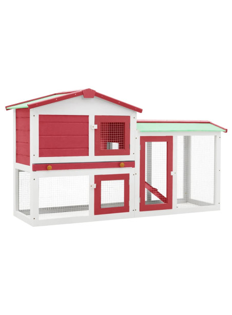 Outdoor Large Rabbit Hutch Red and White 145 x 45 x 84 Wood