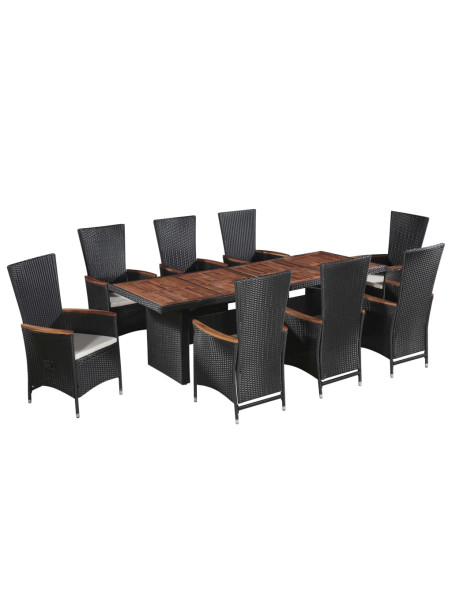 9 Piece Outdoor Dining Set with Cushions Poly Rattan Black