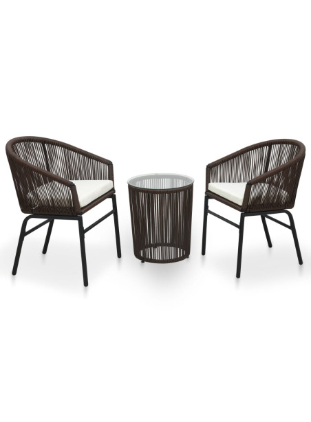 3 Piece Bistro Set with Cushions PE Rattan Brown