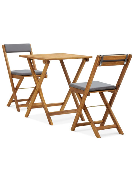 3 Piece Folding Bistro Set with Cushions Solid Acacia Wood