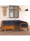 6 Piece Garden Lounge Set with Dark Grey Cushions Acacia Wood