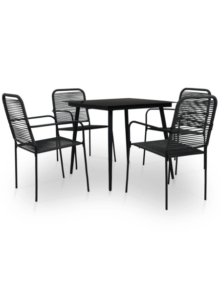 5 Piece Garden Dining Set Cotton Rope and Steel Black