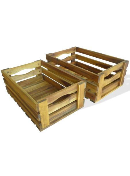 Apple Crate Set 2 Pieces Solid Acacia Wood