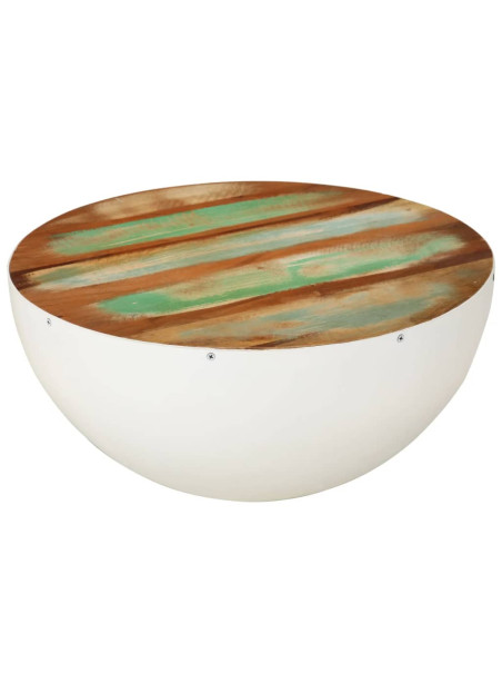 Bowl-shaped Coffee Table White Ø50x24 cm Solid Wood Reclaimed