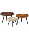 Round Coffee Tables 3 pcs Solid Wood Mango