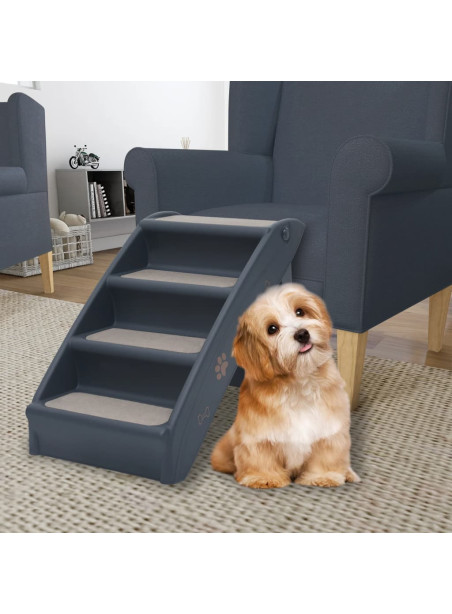 Folding 4-Step Dog Stairs Dark Grey