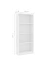 4-Tier Book Cabinet White 60x24x142 cm Engineered Wood