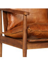 2-Seater Sofa Real Leather with Acacia Wood Brown