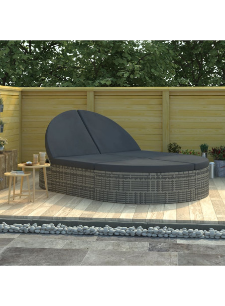 2-Person Sun Lounger with Cushions Poly Rattan Grey