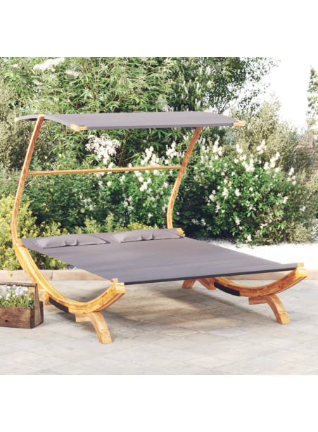 Outdoor Lounge Bed with Canopy 165x203x138 cm Solid Bent Wood Anthracite