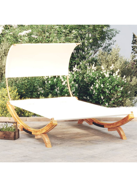 Outdoor Lounge Bed with Canopy 165x203x126 cm Solid Bent Wood Cream