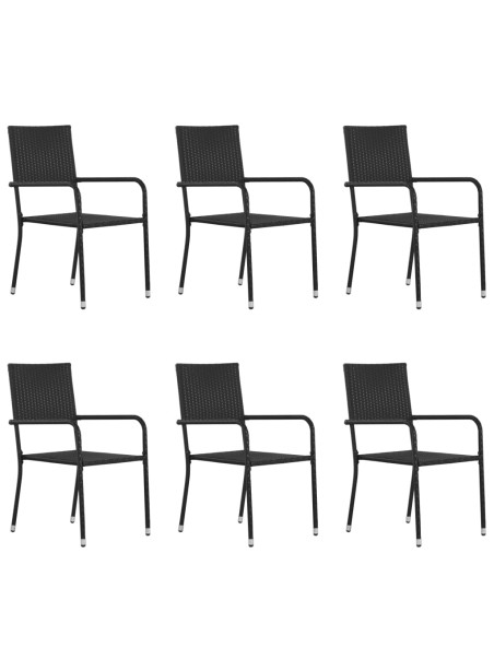 Outdoor Dining Chairs 6 pcs Poly Rattan Black