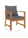 Garden Chairs 2 pcs with Dark Grey Cushion Solid Acacia Wood