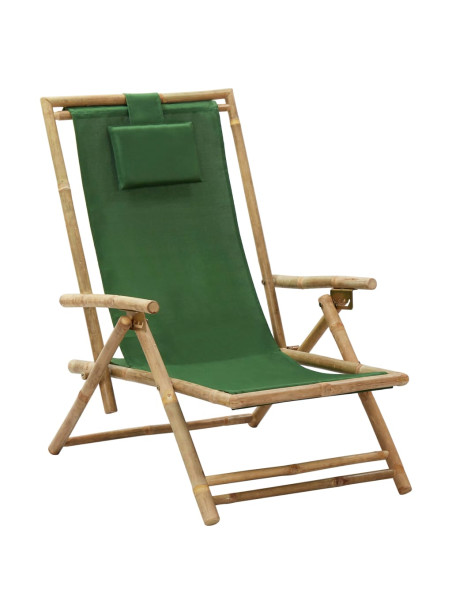 Reclining Relaxing Chair Green Bamboo and Fabric