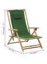 Reclining Relaxing Chair Green Bamboo and Fabric