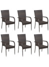 Stackable Outdoor Chairs 6 pcs Poly Rattan Brown