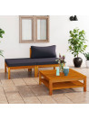 3 Piece Garden Lounge Set with Dark Grey Cushions Acacia Wood