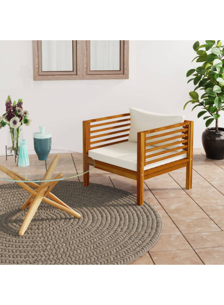 Garden Chair with Cream White Cushions Solid Acacia Wood