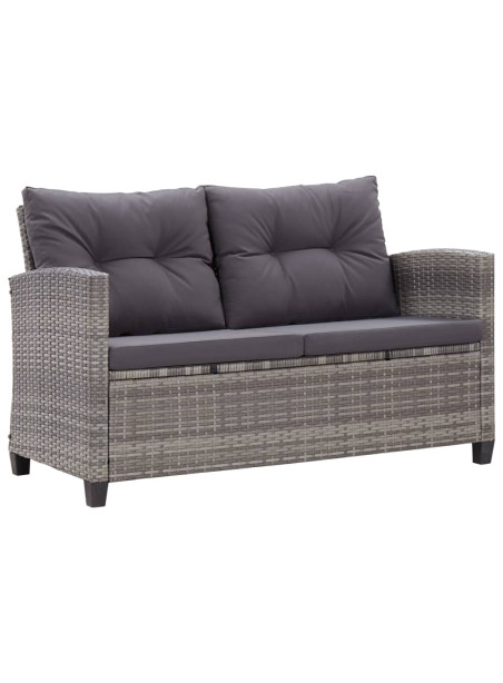 2-Seater Garden Sofa with Cushions Grey 124 cm Poly Rattan