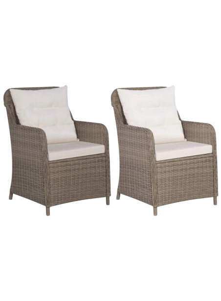 Outdoor Chairs with Cushions 2 pcs Poly Rattan Brown
