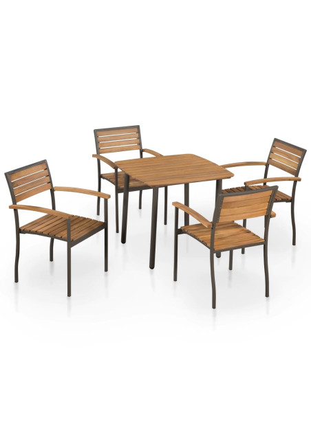 5 Piece Outdoor Dining Set Solid Acacia Wood and Steel