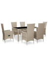 7 Piece Outdoor Dining Set with Cushions Poly Rattan Beige