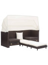 Extendable 3-Seater Sofa Bed with Roof Poly Rattan Brown