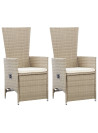 Reclining Garden Chairs 2 pcs with Cushions Poly Rattan Beige
