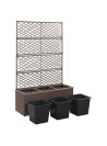 Trellis Raised Bed with 3 Pots 83x30x130 cm Poly Rattan Brown