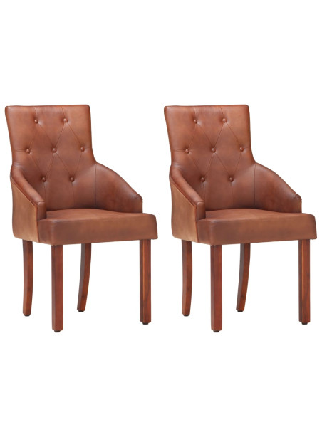 Dining Chairs 2 pcs Brown Real Goat Leather