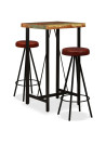 Bar Set 3 Pieces Solid Reclaimed Wood and Genuine Leather